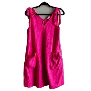 52Seven Hot Pink Linen Blend Jumper Dress Pockets Casual - Medium